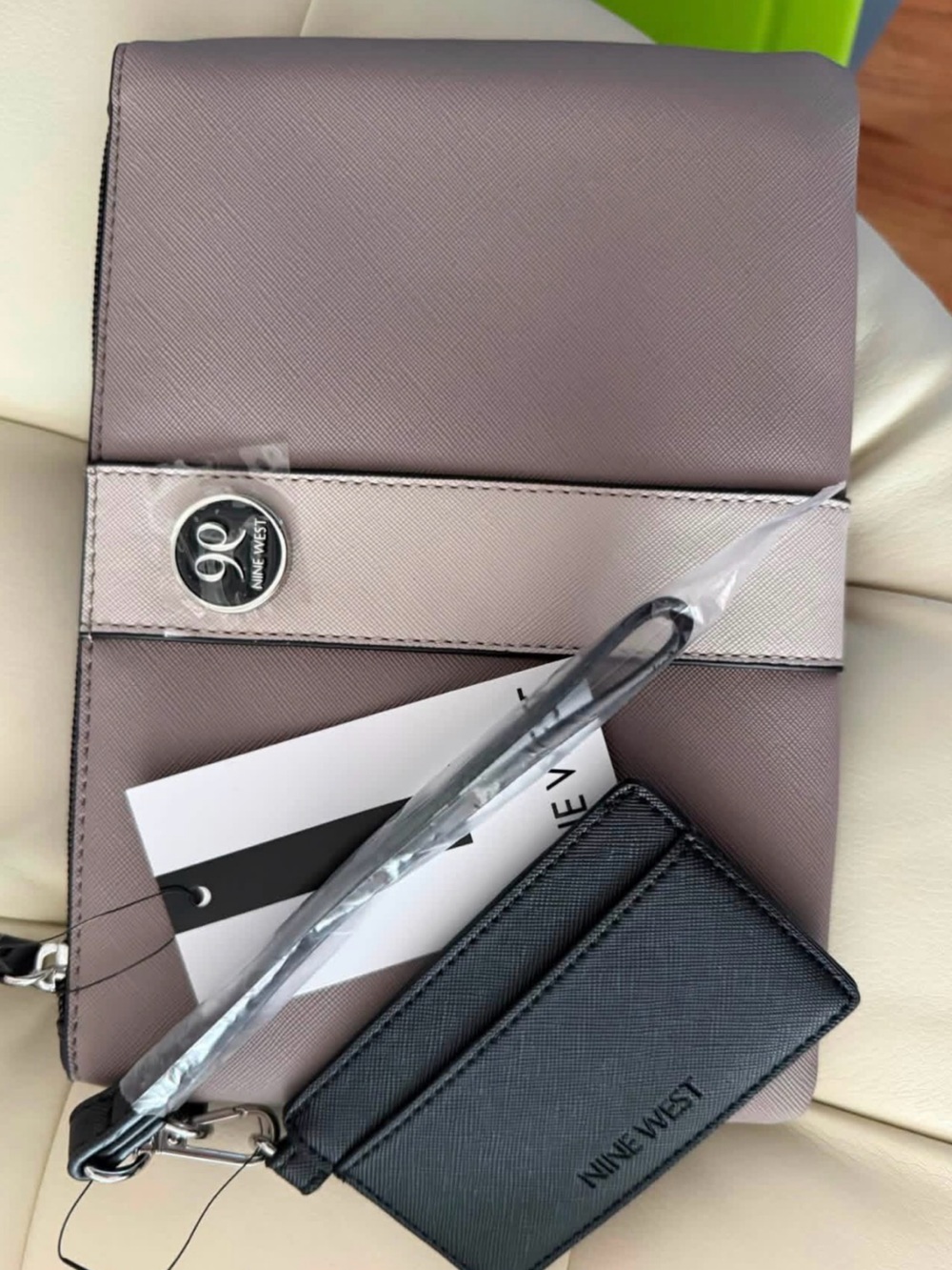Nine West Grey Wristlet with Black Card Holder